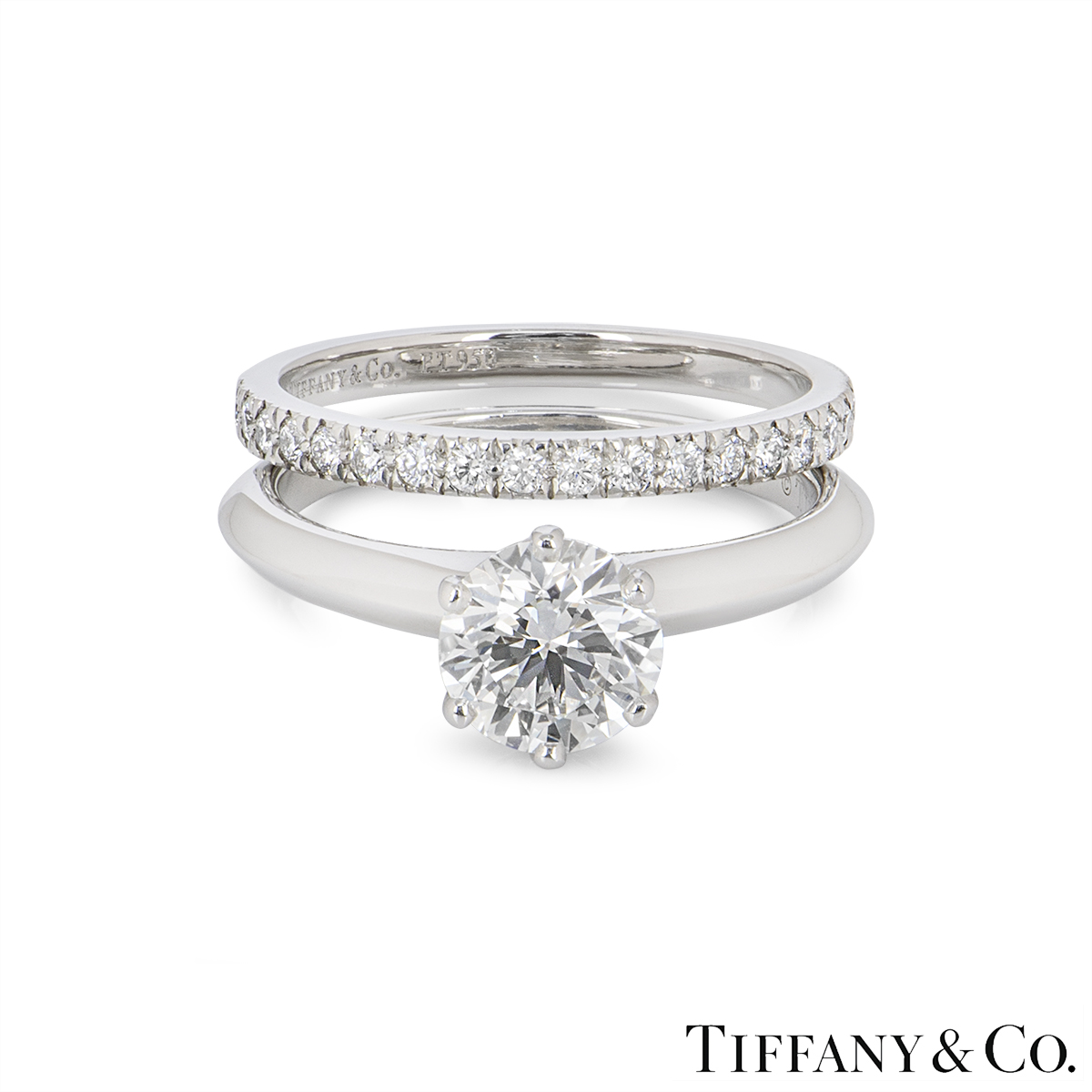 Tiffany & Co. Platinum Diamond Setting Ring 1.35ct H/VS1 With Soleste Diamond Half Eternity Ring